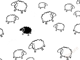 Bavlněná látka, panel 50x80 cm, černá ovce na bílé