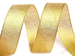 Vánoční brokátová stuha šíře 25 mm s lurexem zlatá
