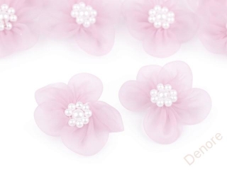 Monofilový květ s perličkami 30 mm - růžová sv.