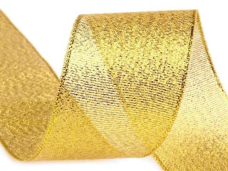 Brokátová stuha šíře 38 mm s lurexem zlatá