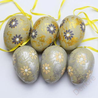 Velikonoční vajíčka, stříbrný/zlatý mix, 6ks, 4x6cm