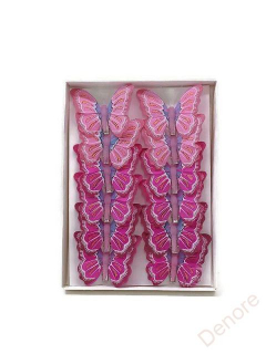 Dekorační motýl střední 8 cm, clip - růžový mix