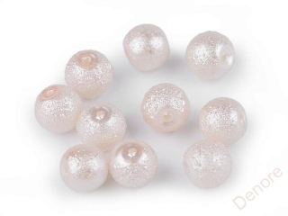 Skleněné voskové perly vroubkované 8 mm - 40 ks perlová - růžová světlá