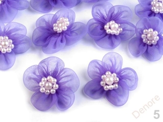 Monofilový květ s perličkami 30 mm - fialová